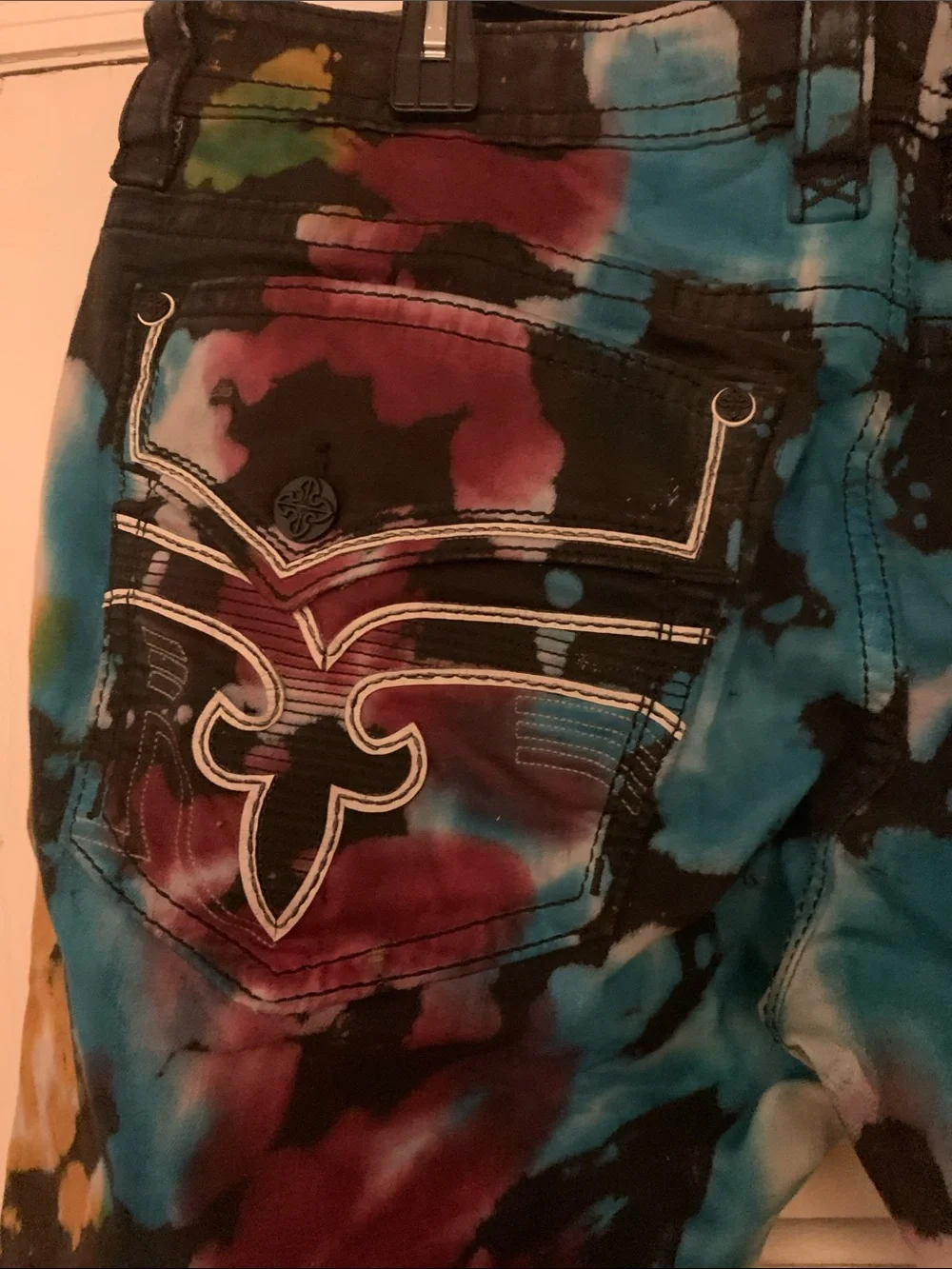 Rock Revival Multi Tie Dye Shorts in Blue, Red, Black